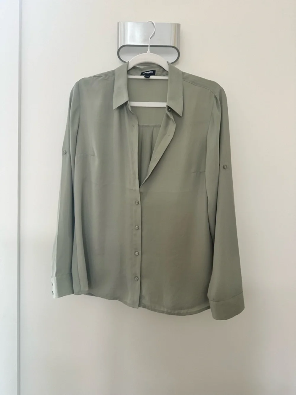Express Light Olive Button Down Blouse | Workwear | Size M | Minimalist - Picture 1 of 5